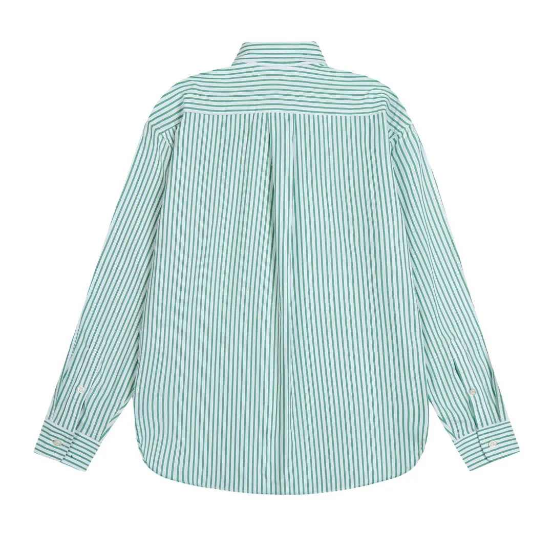 P250 White background picture [Popular new model] Style number: 25019# Color: red/green/blue Size: S to Custom dyed original pearlescent white buttons, large and small divisions, vertical eyelets ✅ - Special shaped chiffon foil is included in the collar door tube, not easy to deform and pull ✅ - RL three-color large and small vertical striped shirt, extraordinary isometric, cleverly matched stripes, diverse wear to stimulate self-expression, relaxed layering to play with the look of the four seasons